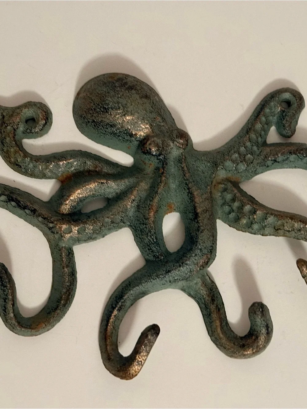 Decorative Cast Iron Octopus Wall Hook in Weathered Teal Coastal Beach